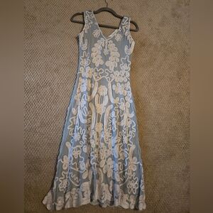 Sundance Blue and White Embroidered Maxi Dress
